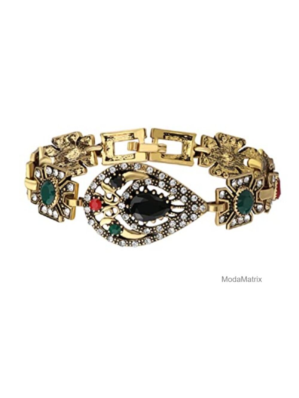 Vintage Multicolored Stone Water Drop Link Bangle Bracelet
